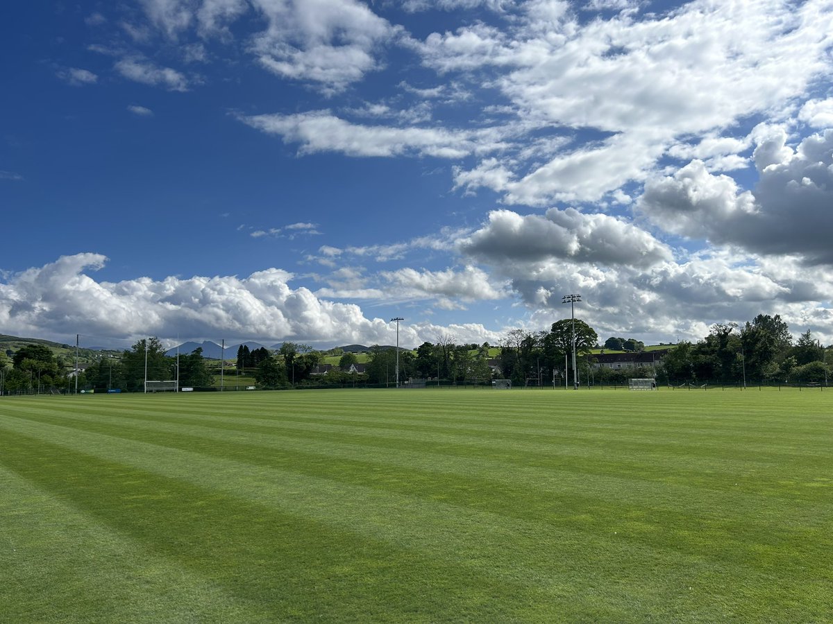 The pitches @liatroimfGAA finally taking shape after a very long wet and busy winter. Some spring renovations by @crl_info carried out and an application of fertiliser from @orchardsportsni on pitch 3&4, and @JonnyMTurfcare1 on pitch 1&2
