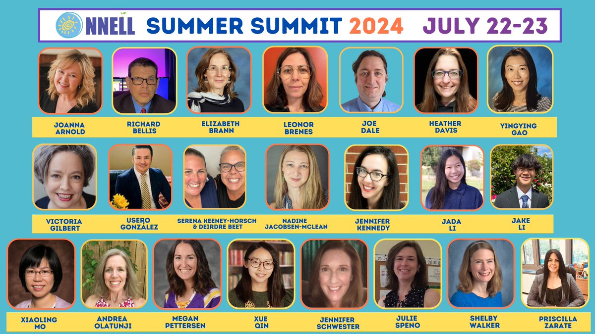 EarlyLang's tweet photo. ✨Meet NNELL Summer Summit 2024 inspiring faces!
🗓️Live online conference July 22-23

"Seeding a Foundation for a Multilingual World"

📝Registration is open:
https://t.co/YPAqp57HLA

Fee includes a one-year membership to NNELL
#EarlyLang #langchat https://t.co/w0FbAQ6mpM