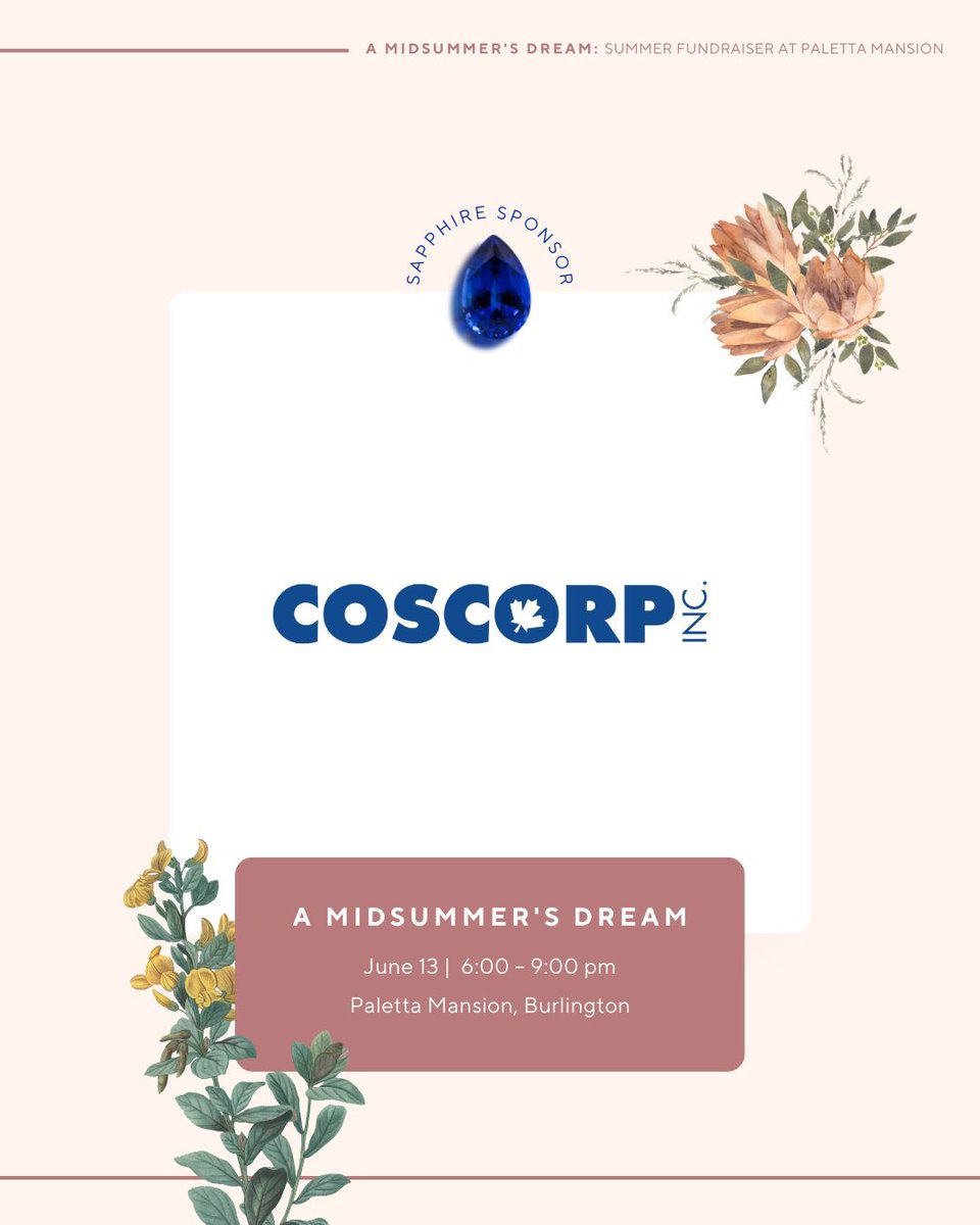 WomensCentreON's tweet photo. A magical evening sponsored by Coscorp Inc at Paletta Mansion in Burlington on June 13th. Join us for an enchanting night and support a great cause!
Get your tickets at https://t.co/VPmILqL5WF ποΈβ¨πΏ
#MidsummersDream #Fundraiser #Burlington #SupportLocalCause #DreamBigTWC https://t.co/SRO4oUaO7E