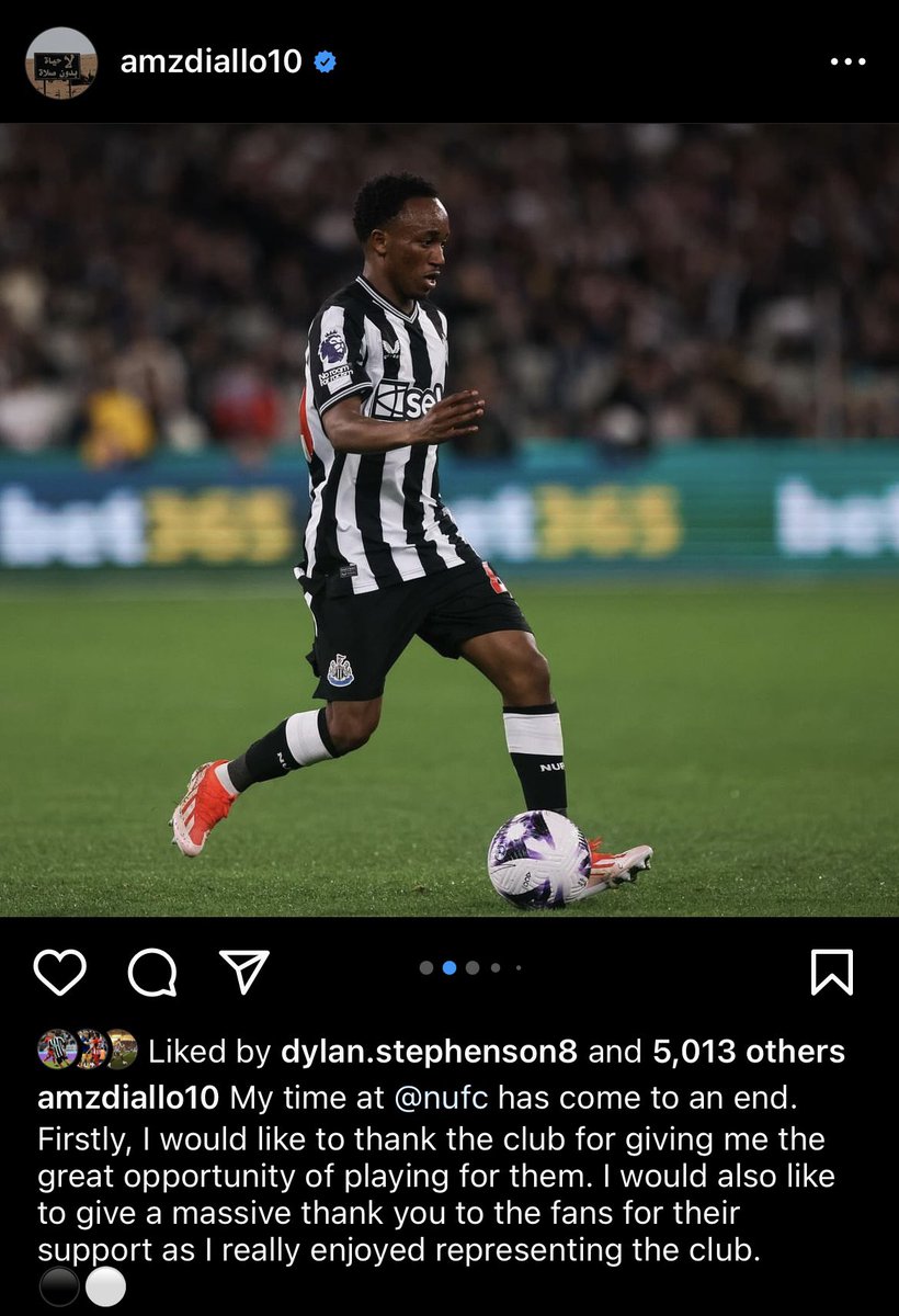 Best of luck to @amadoudiallo300 who has now left #NUFC.