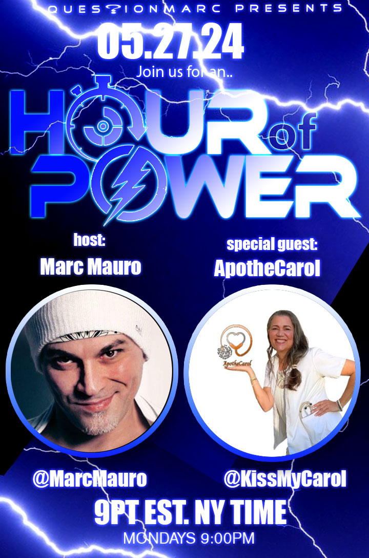 Tonight! @9pm @QuestionMarc presents HOP: the Hour of Power.. Episode #343 ..endless summer.. with Host: @MarcMauro & Special Guest: ApotheCarol @KissMyCarol ApotheCarol returns to the Hour of Power for our Memorial Day Weekend show! She’s here to deliver the information you