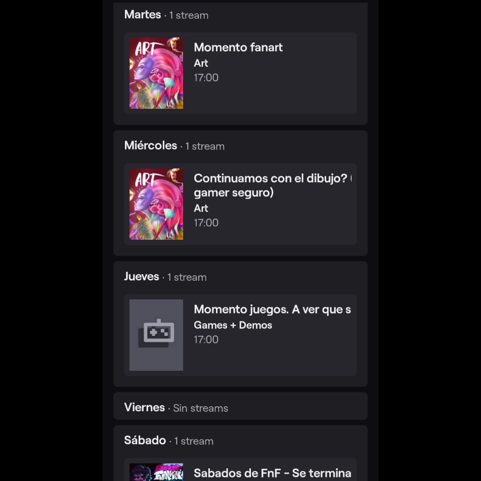 MikaCapde's tweet image. Horarios de esta semana. Martes, miercoles y Jueves directito seguido y sabado de FnF a las 5pm hora de Argentina. (En mi agenda en Twitch estan los horarios segun tu pais) Nos vemos mañana! 

- - - - - - - - - - - - - - - - - - 

#horarios #twitch #directos #stream #fechas