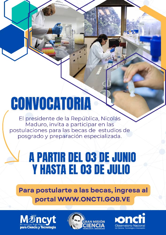 ¡Formación científica! 📚 👩🏽‍🔬👨🏾‍🔬 El Presidente @NicolasMaduro aprobó convocatoria nacional para becas de postgrado que permitan fortalecer las capacidades científicas y tecnológicas del país. 📣 Esta convocatoria del vértice uno de la Gran Misión Ciencia Dr. Humberto