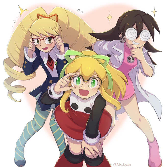 Request 8: Roll, Tron and Luna with glasses #MegaMan #ロックマン