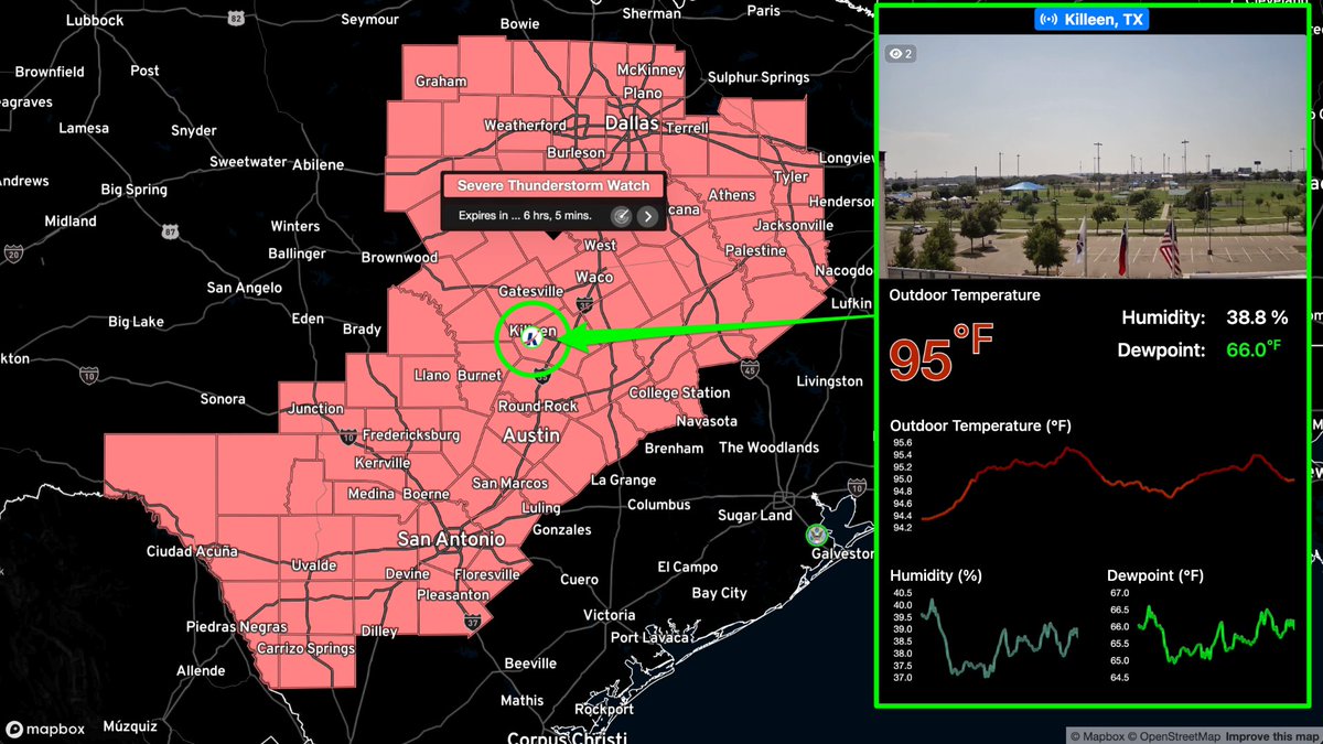 A severe thunderstorm watch has been issued for parts of Texas until 10 PM CDT #TXwx PRIMARY THREATS: - Hail to 3.5' in diameter - Damaging winds with gusts to 75 mph possible - A tornado or two possible