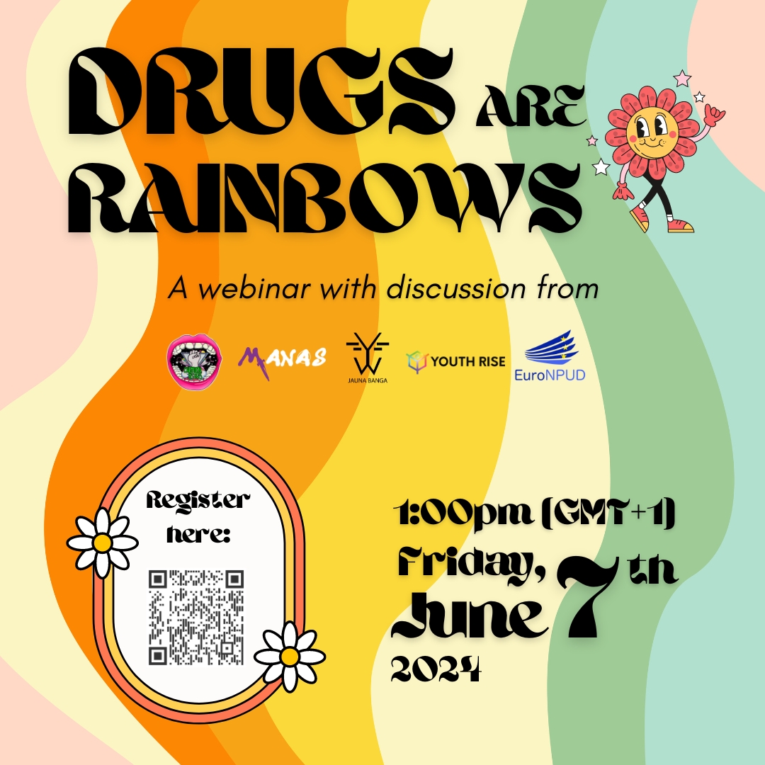 Webinar: Drugs are rainbows! 🌈 07/06/2024 | 1:00pm GMT+1📍 EuroNPUD developed 5 incredible resources for social media focused on harm reduction and drug policy. And now, they will share the results of this project with the world! 🌎 Register here👉zoom.us/meeting/regist…