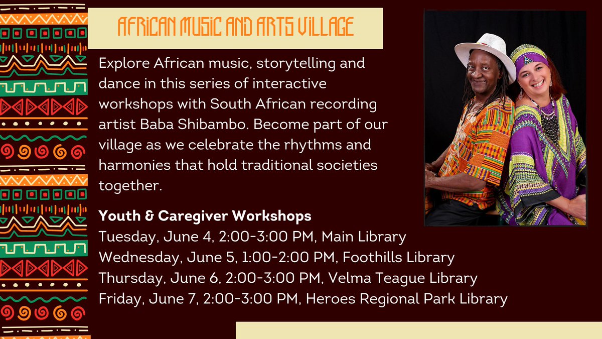 Join South African musician Baba Shibambo to learn how to build and tune a djembe drum. Explore playing various indigenous instruments like djembes, marimbas, and shakers. 

Events are open to children under 12 and their caregivers, visit gplaz.org/events to register.