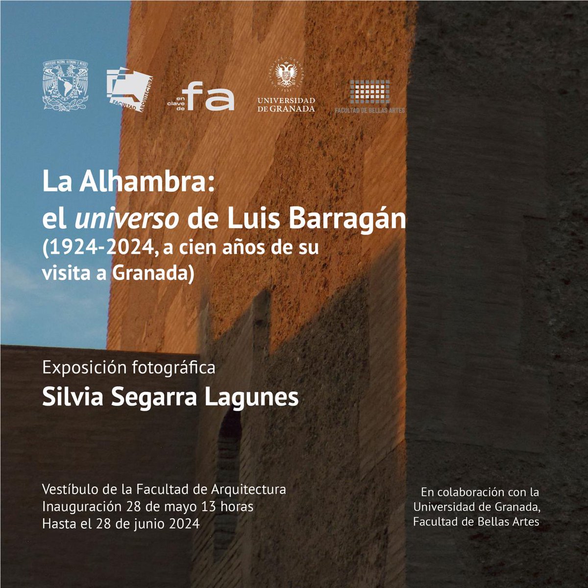 Mañana a la 1 PM se inaugura la #exposición @LaAlhambra el universo de #LuisBarragán a 100 años de su visita a #granada en 1924.

Obra bellísima obra realizada por #silviasegarralagunes durante la pandemia.

Vestíbulo de la @faunam_mx
Hasta el 28 de junio 2024.

@UNAM_MX