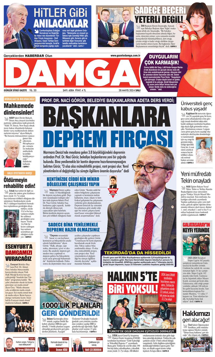DAMGA 28 Mayıs Salı Manşeti Başkanlara deprem fırçası gazetedamga.com.tr/manset-haber/n…