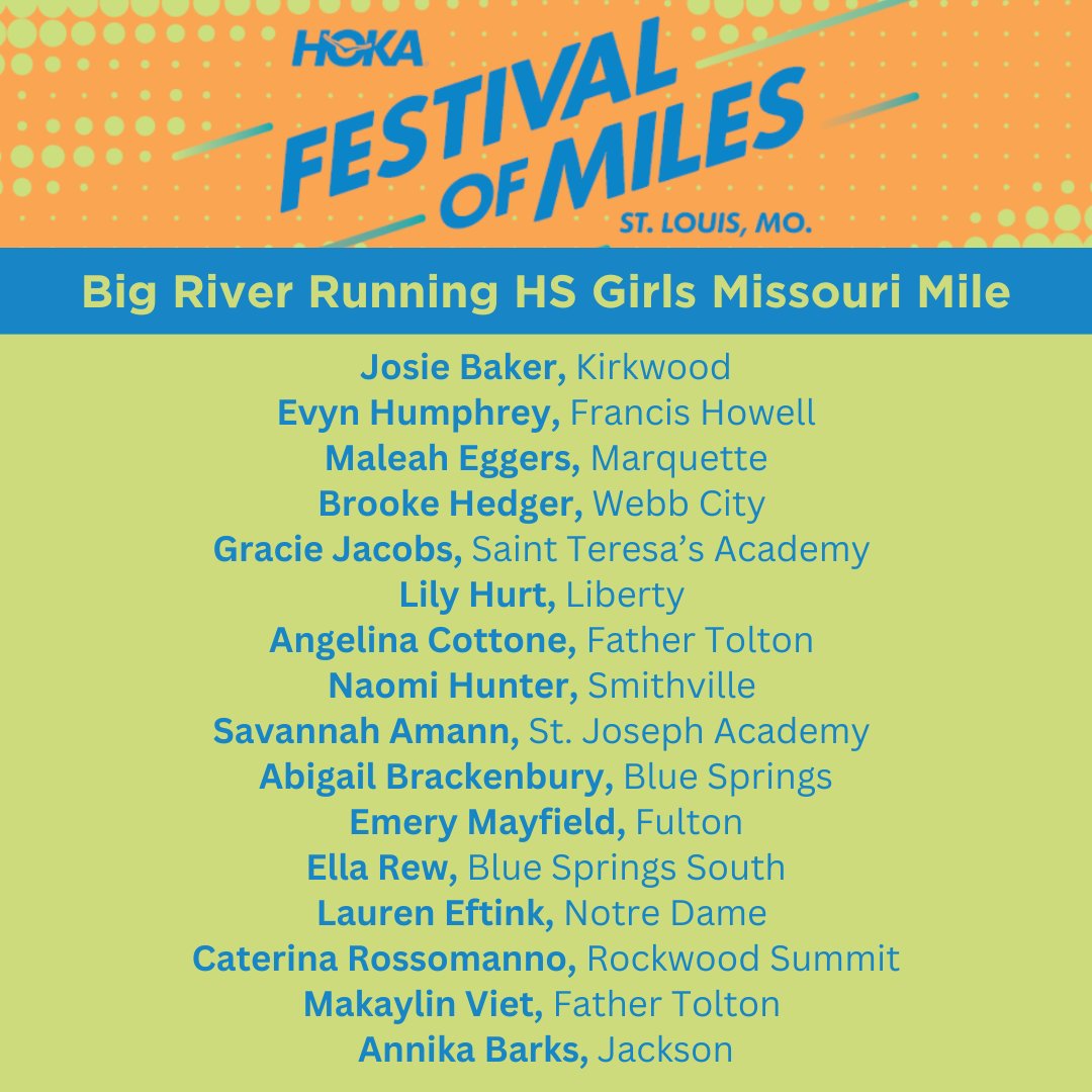 Introducing the 2024 Big River Running High School Girls Missouri Mile field! 🔥🔥🔥