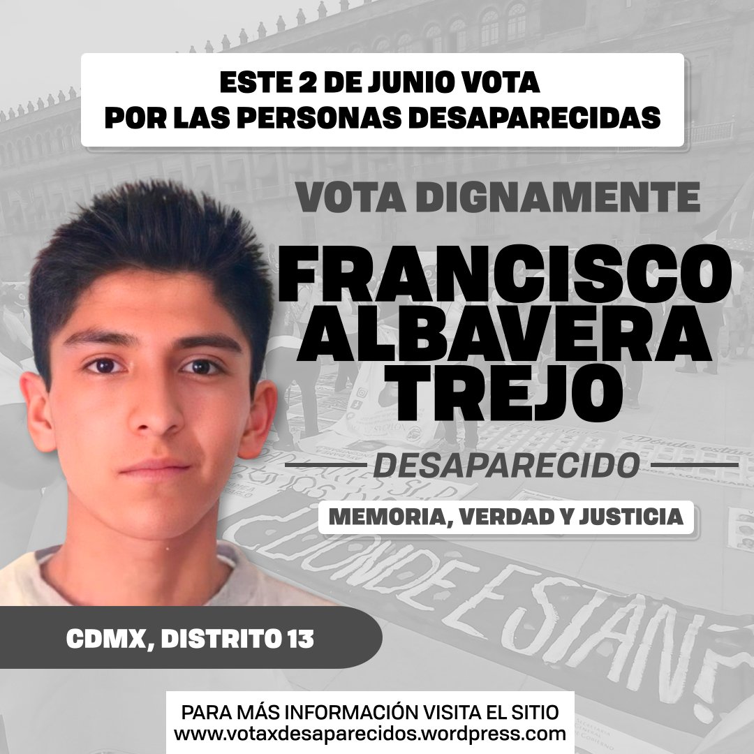 GlorietaMx's tweet photo. Francisco Albavera Trejo. Era estudiante de Ingeniería en el IPN, le faltaba un semestre para graduarse. El día 26 de Marzo de 2012, a las 6:30 am, se dirigía rumbo a la universidad, abordo el metro en la estación Pantitlán, ese día fue desaparecido.
#VotoDignamente #DondeEstan https://t.co/BEQwsQ3UFU