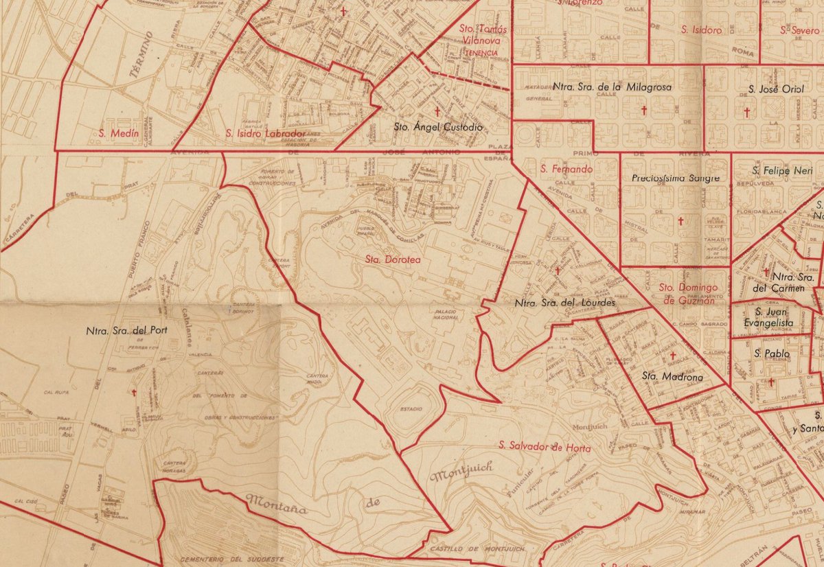 Plànol de la demarcació parroquial del Pla de Barcelona, l’any 1945. #PladeBarcelona 

📸 ICGC

Sarrià, les Corts i Sants.