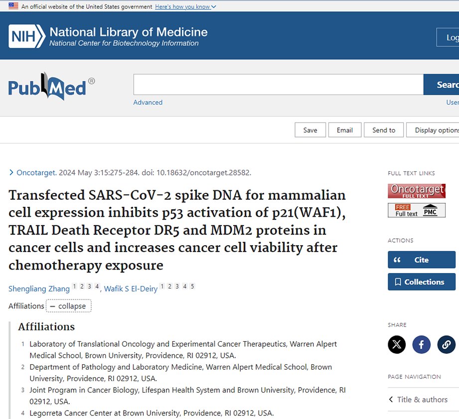 SARS-CoV-2 Spike Protein facilitates the development of Cancer “Our findings have implications for the natural history of prolonged or repeated SARS-CoV-2 infection as well as design of anti-COVID vaccines that are administered repeatedly as booster shots' pubmed.ncbi.nlm.nih.gov/38709242/