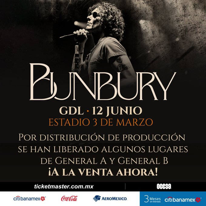 ⭐️⭐️BUNBURY en Guadalajara!!⭐️⭐️

🎟️Boletos liberados por distribución!
🔗Compra aquí: sovrn.co/yazztam

#boletos #enrique #bunbury #ocesa #ticketmaster #ticketsmx