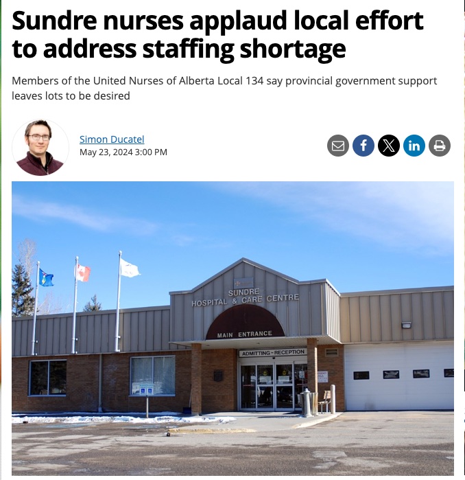 Nurses at the hospital in Sundre expressed gratitude for local efforts but expressed concerns the provincial government isn’t doing enough to address staffing shortages that are leading to burnout and stress.

Read more: thealbertan.com/sundre-news/su… #NeedNursesAB #ableg #abhealth