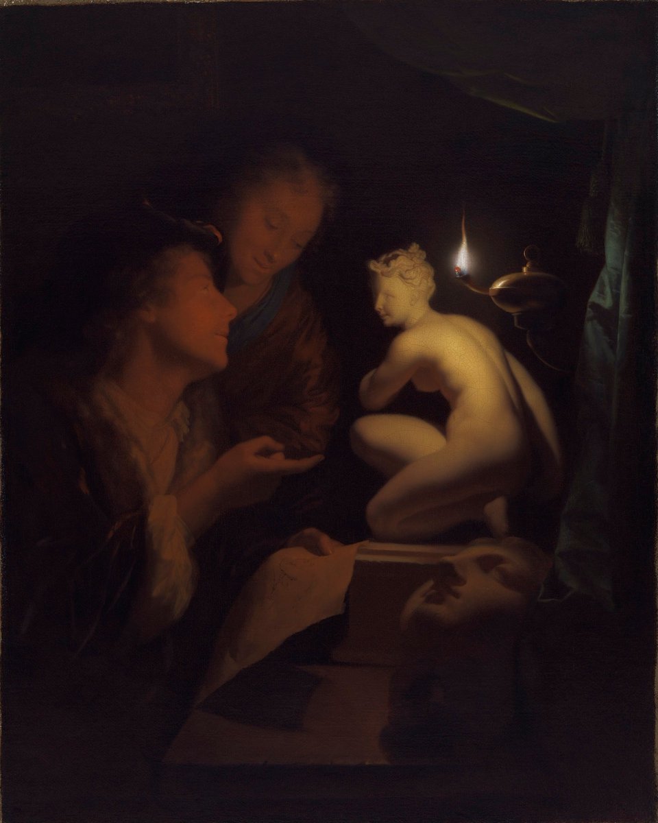 Young Man and Woman Studying a Statue of Venus, by Lamplight ~ 1688 🖌 #GodfriedSchalcken #ArtLovers #DonneInArte #nightlight #ArteYArt @Asamsakti @ValerioLivia @CaterinaCategio @angelicadisogno @LuciaTassan @redne2013 @dianadep1 @commence_vie @albertopetro2 @Rebeka80721106