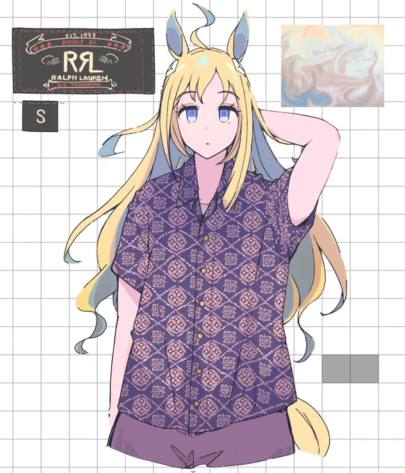 ネオユ二さんに柄シャツ着てもらいたいな絵 
