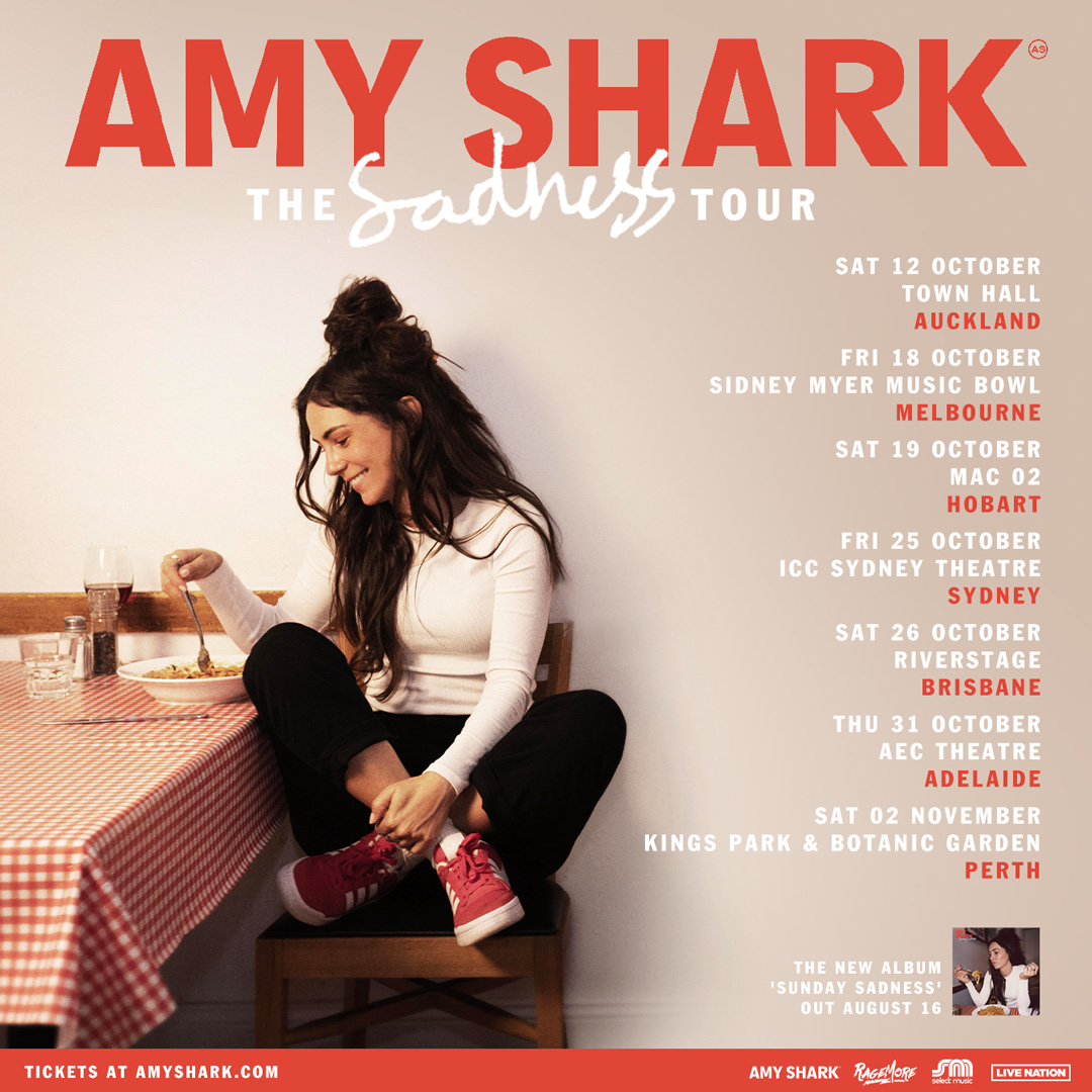 Eight-time ARIA Award winner @amyshark, has announced The Sadness Tour – a headline tour of Australia this October & November. ⭐️ Purchase presale tix to enter the draw to win Meet & Greet! 🎟️ Presales start from 29 May, 9am. Visit lvntn.com/AS24