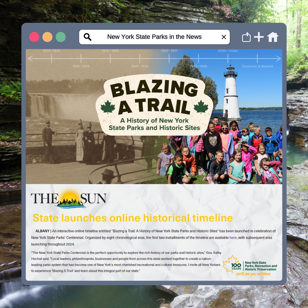 Our interactive history timeline Blazing a Trail is making headlines! Painting a picture of our system’s rich history in a mobile-friendly and engaging way, the first two installments are available to view now. Explore NY State Parks history for yourself. ow.ly/F7qJ50RUArF