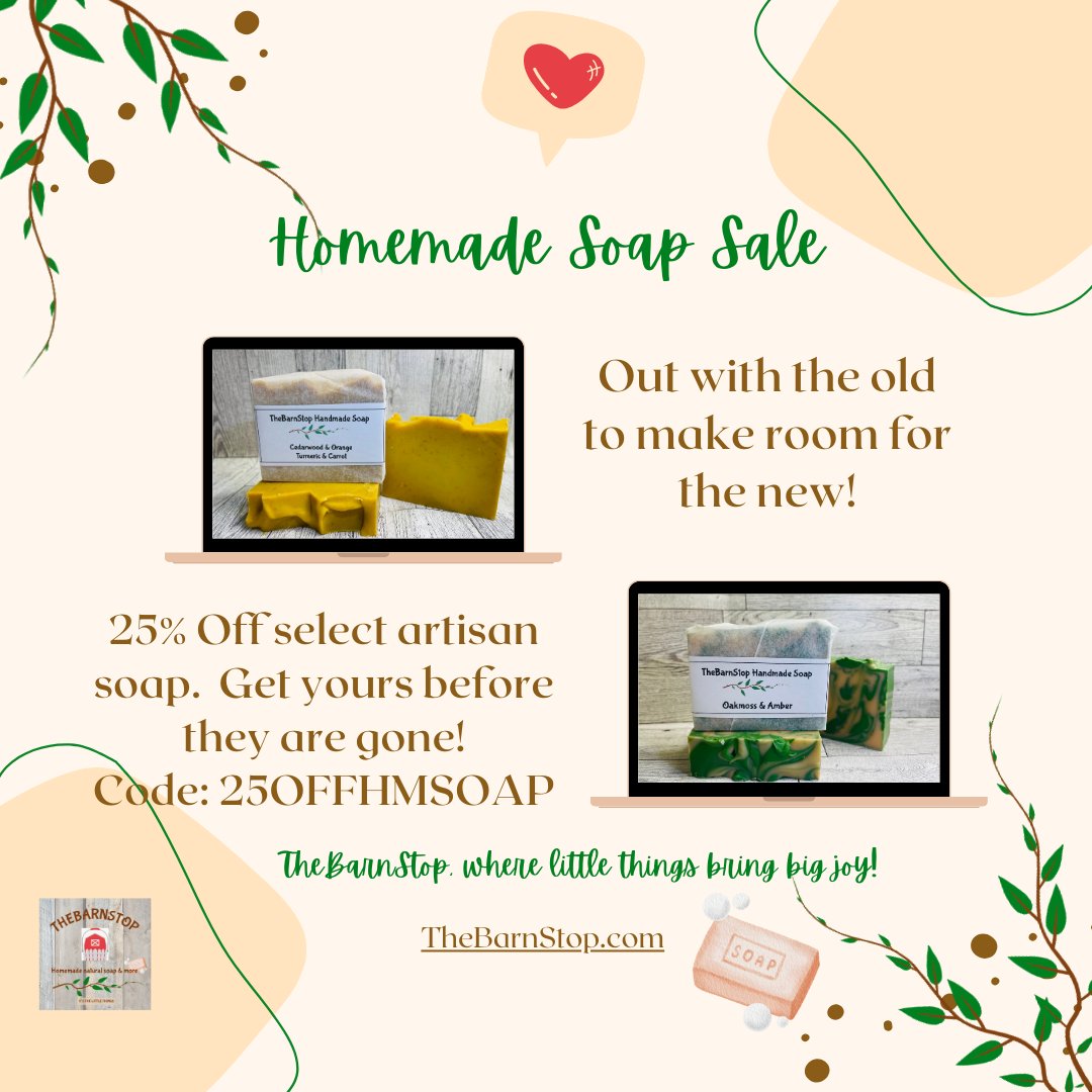 TheBarnStop's tweet photo. Have you tried our handmade soap? Get 25% off select artisan soap!  Use coupon code: 25OFFHMSOAP #artisansoap #handcraftedsoap #handmadesoap #naturalskincare #naturalsoap #organic #qualityskincare #skin #soap #soaplove #soapmaker #soapmaking #soaps #soapshare #summerskincare https://t.co/P7yHIDceCU