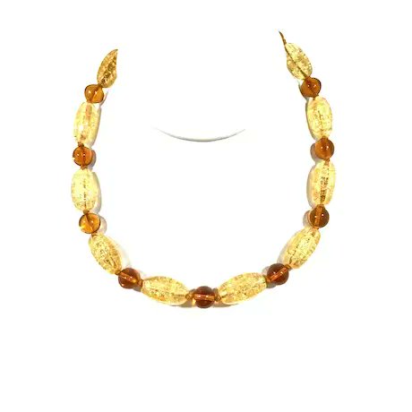 Lemon Yellow Crackle Glass Citrine Orange Glass Beaded Choker Necklace #rubylane #vintage #retro #beads #necklace #giftideas #jewelryaddict #vintagebeginshere #givevintage rubylane.com/item/136230-E1…