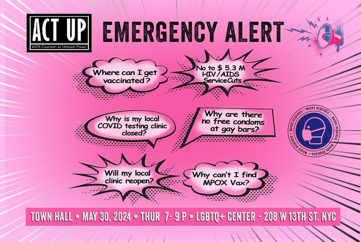 🚨EMERGENCY TOWN HALL ON MAY 30, 7-9PM, LGBTQ+ CENTER🚨 Deeply disturbed by Mayor Eric Adams’ proposal to cut $5.3+ million in HIV/AIDS funding - we are hosting a hybrid town hall this Thursday! @ LGBT Center on 208 W 13th Street or on Zoom at bit.ly/actup-emergenc…