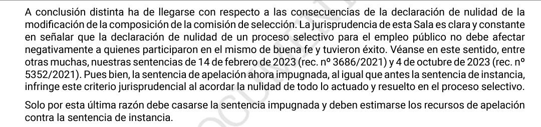 humanizasanidad's tweet image. El #TribunalSupremo vuelve a insistir en la protección de los terceros de #buena fe en #procesosselectivos. Sentencia de 13 de mayo de 2024.
STS 2445/2024 - ECLI:ES:TS:2024:2445