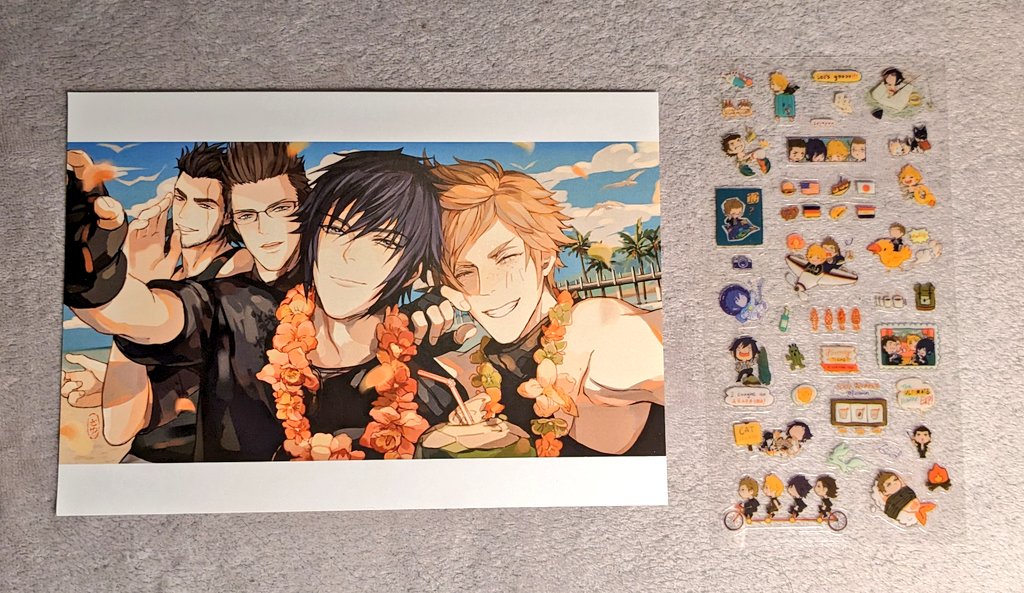 I bought a lot of really gorgeous XV merch from <a href="/sayuyuv/">Sayuyuv on Bsky @ MCM London</a> 

I was super happy to be able to get this print from "Journey" as I wasn't able to get the zine when it was out >o<
So much fun &amp; nostalgic chocobros art to fill my heart 💜