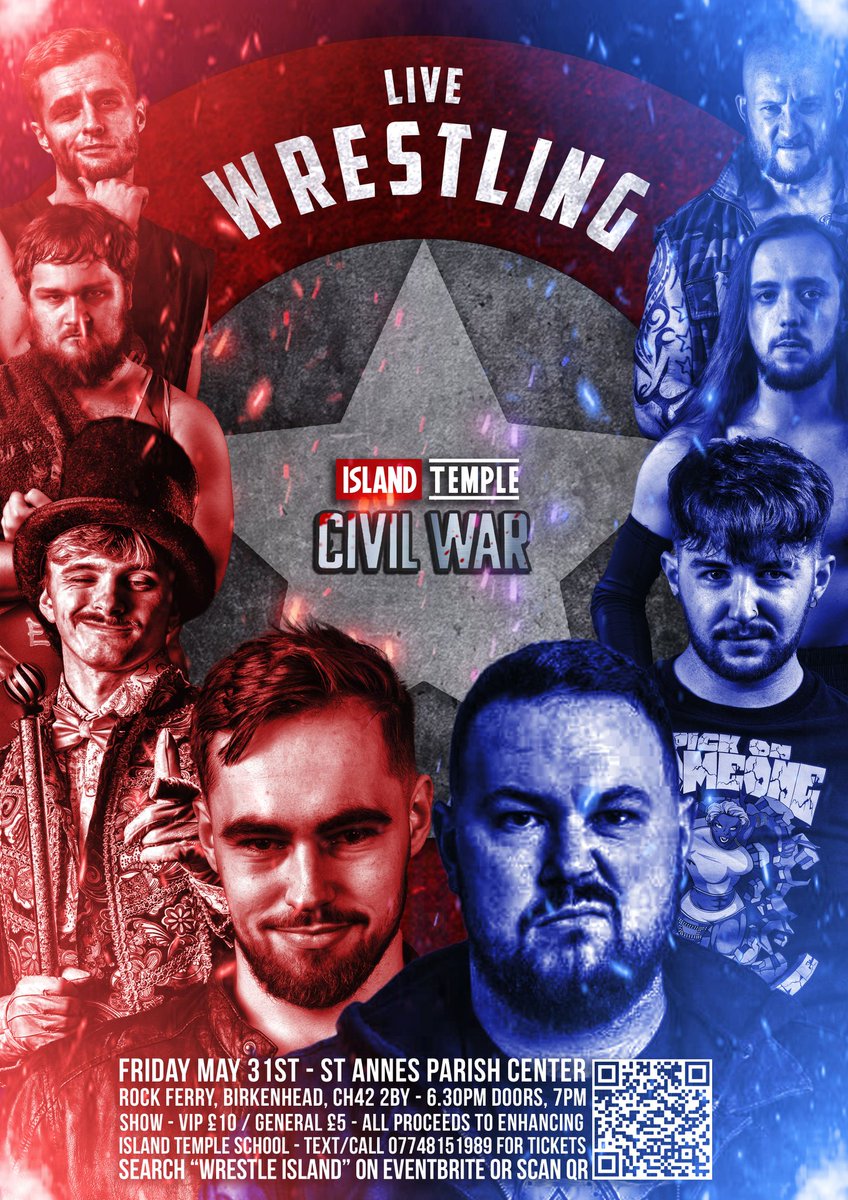 This Friday 🔥🔥🔥
7 Pm 🕖
St Anne's parish Birkenhead 🏯

Island Temple 2 : Civil War 🏝️

The island temple trainees take the biggest step up as Wrestle Island talent open the temple door to put them through the paces 🔥

All Proceeds go to Ring Improvements for the temple  🎟️£5