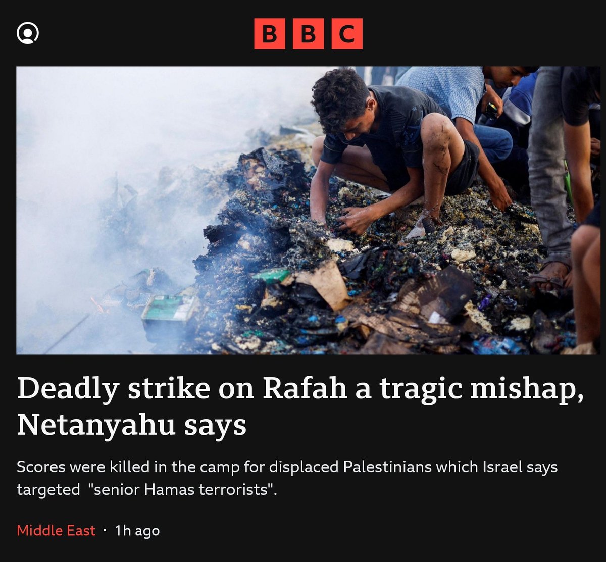 @BBCNews coverage of the Rafah Massacre is, yet again, worded like exactly like a Netanyahu press release. Shameful, spineless and pathetic.