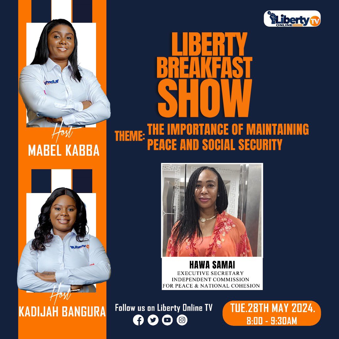 Kindly join us in tomorrow’s episode of the Liberty Breakfast Show as we explore peace and social security in light of the current events surrounding the tripartite committee’s mandate. #libertyonlinetv #FREE #fearless #inclusive #journalism #allvoicescount