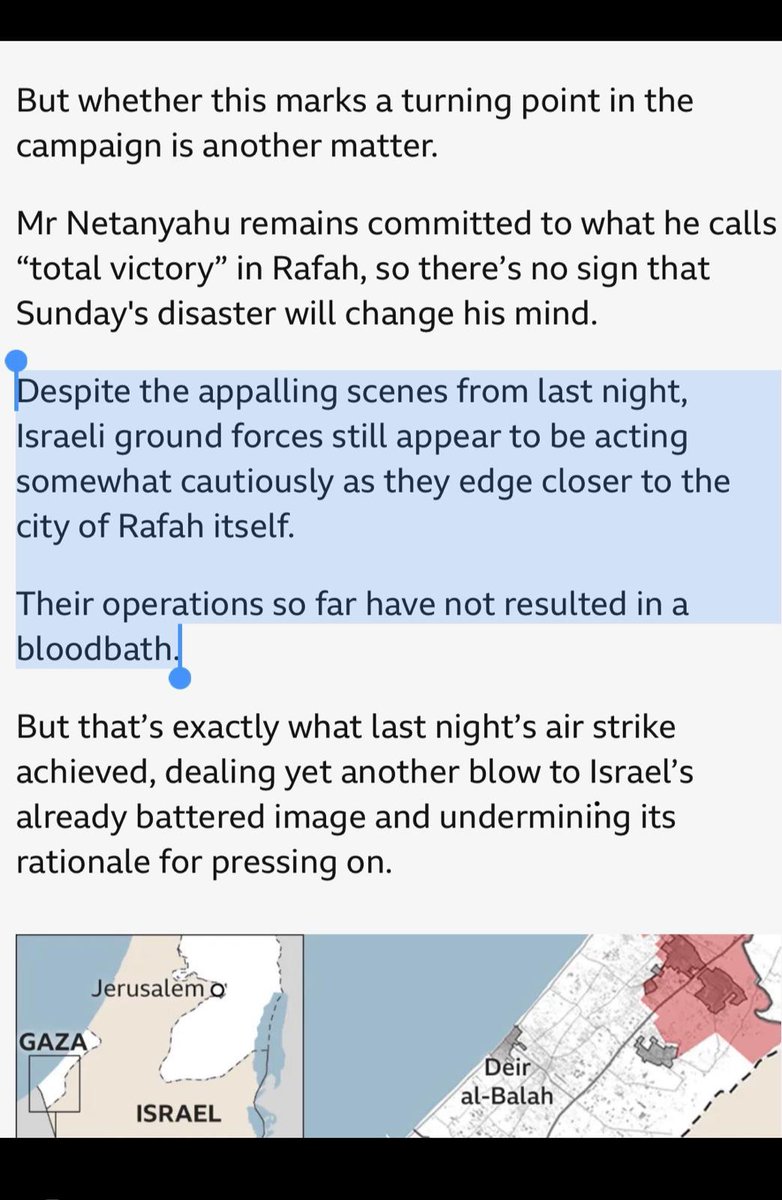 Has the BBC outsourced its coverage of the Rafah to the Israeli Embassy? When 45 people have just been hideously burned alive, how is that not a bloodbath, @BBCNews ? Would you use that language if, say, the bomb had dropped instead on Portland Place?
