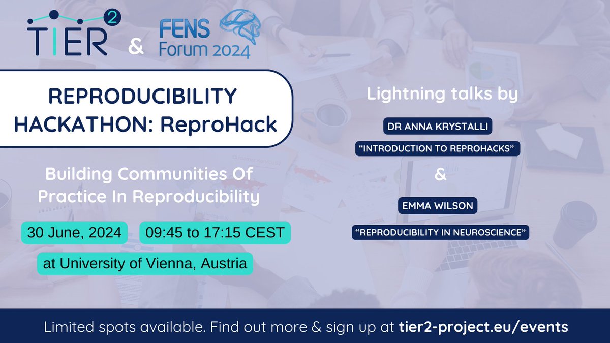 📅On 30 June, TIER2 will host its very first reproducibility hackathon #ReproHack at @univienna where participants will work together in an attempt to reproduce #research findings 👏

🔎Find out more about the event & sign up here: tier2-project.eu/events/tier2-r…