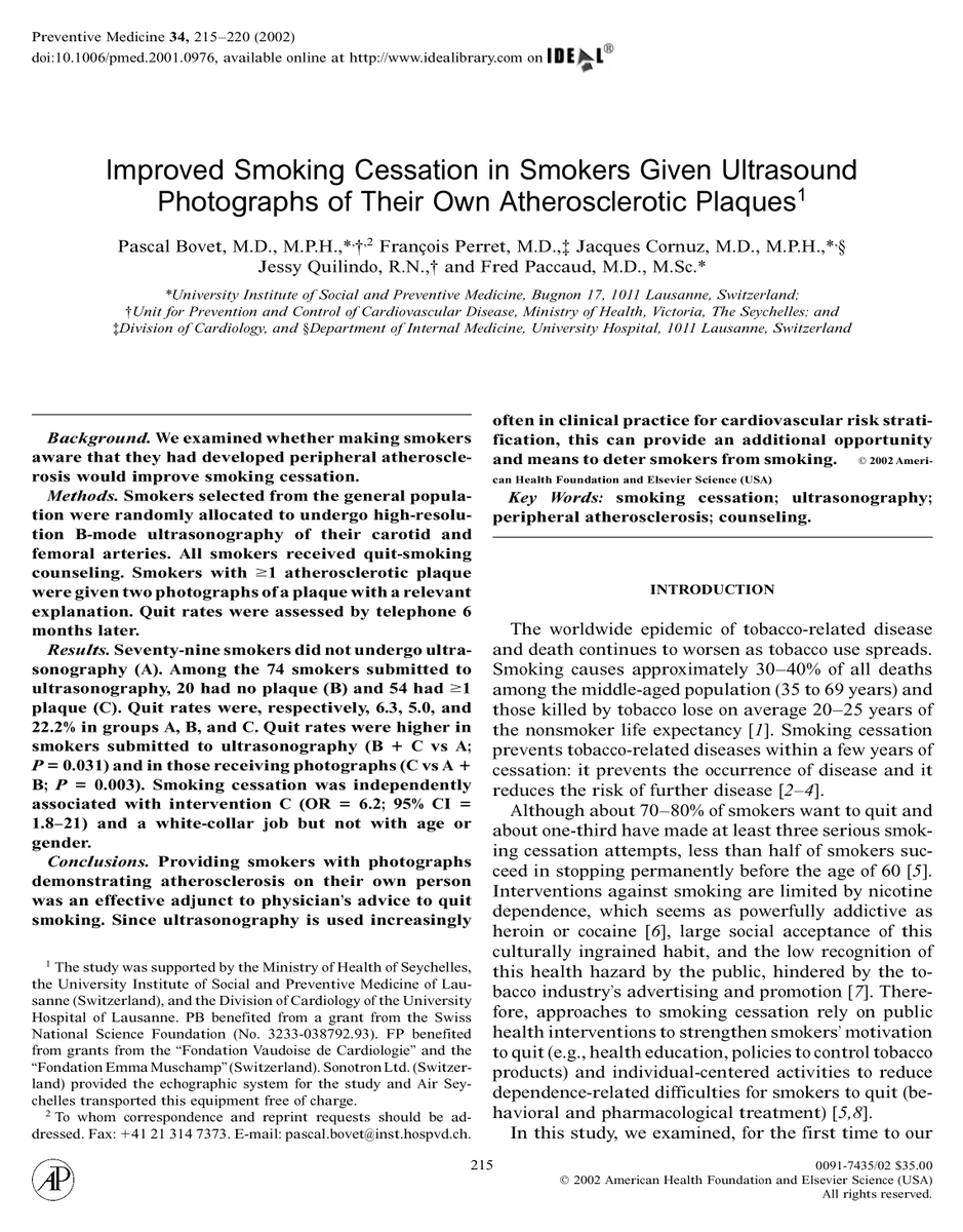 Improved smoking cessation in smokers given ultrasound photographs of their own atherosclerotic plaques eurekamag.com/research/010/8…