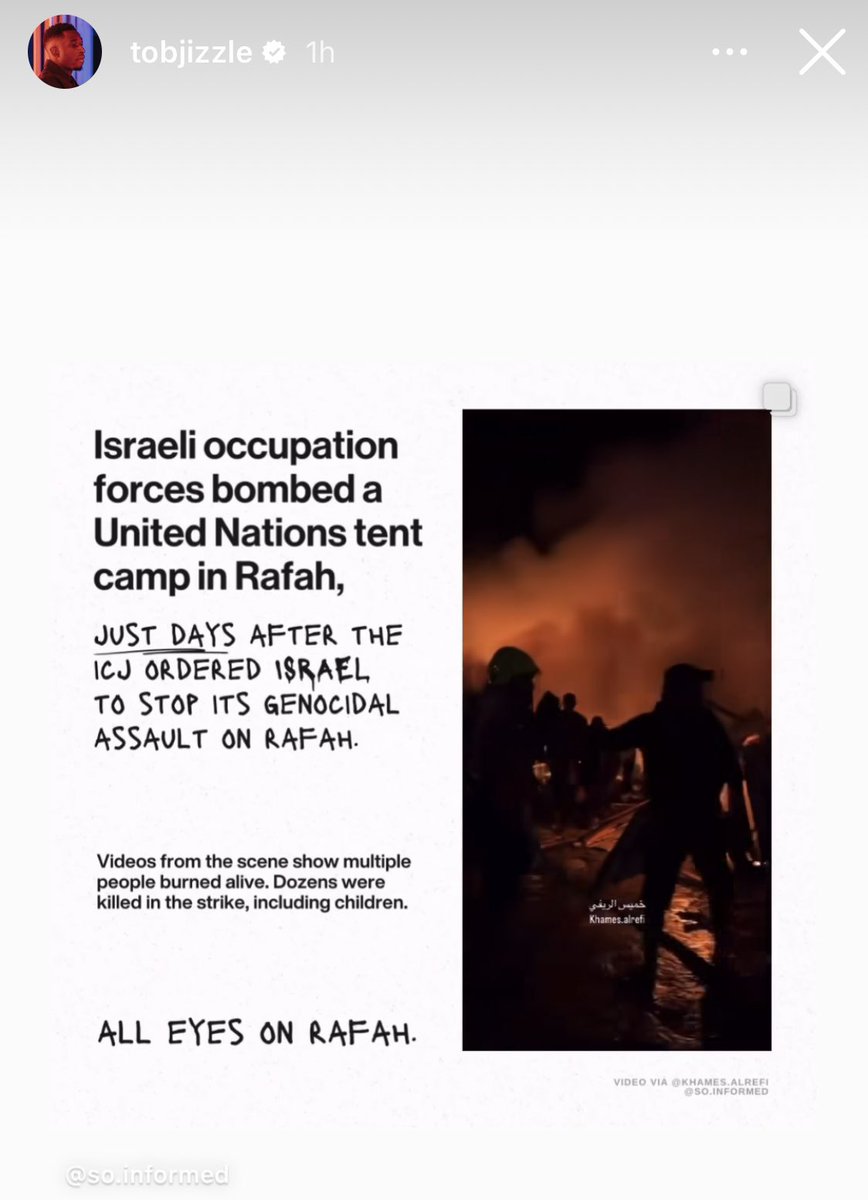 PostlightX's tweet photo. Tobi via Instagram stories. 

#AllEyesOnRafah https://t.co/bXT4syzGwN