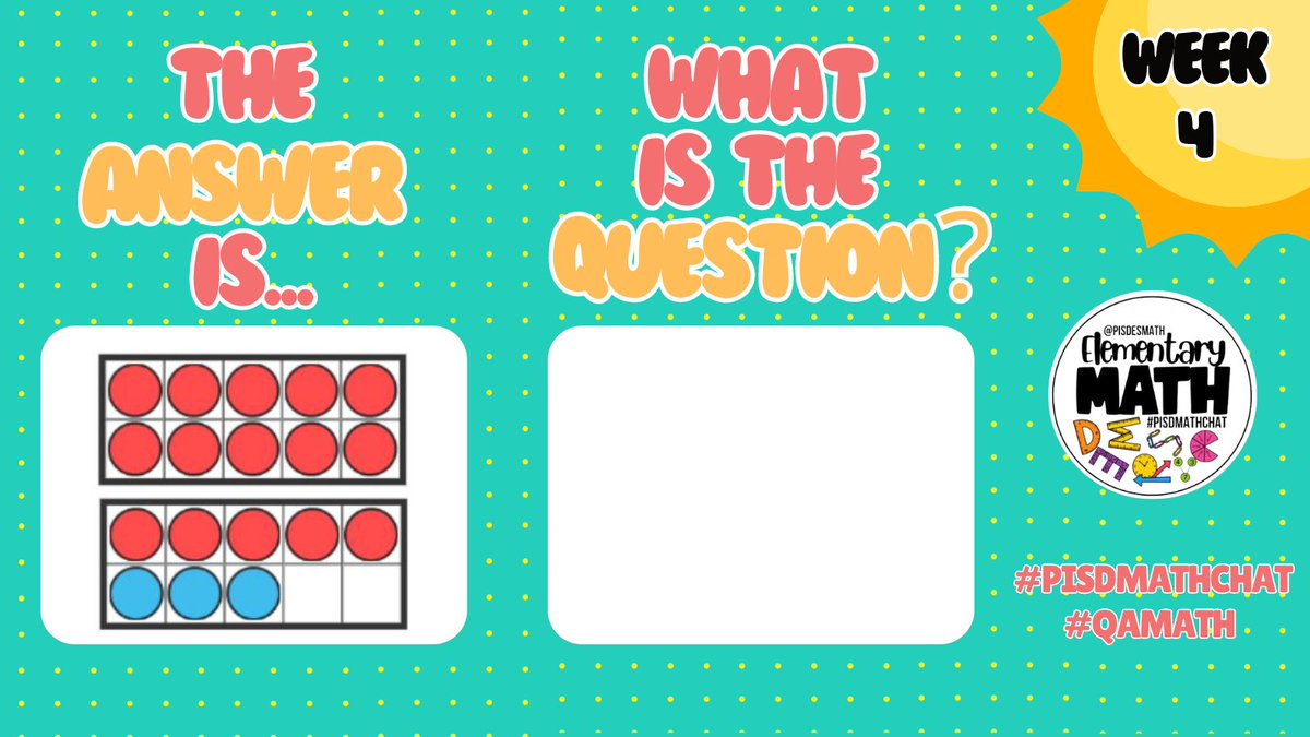 PISDESMath's tweet photo. #PISDMathChat educators are welcome to join us for some #QAMath fun!
We have the ANSWER, but what is the QUESTION?
Reply or post your QUESTION (include both hashtags)
Week 4 ANSWER👇 https://t.co/PWQdtbbMhZ