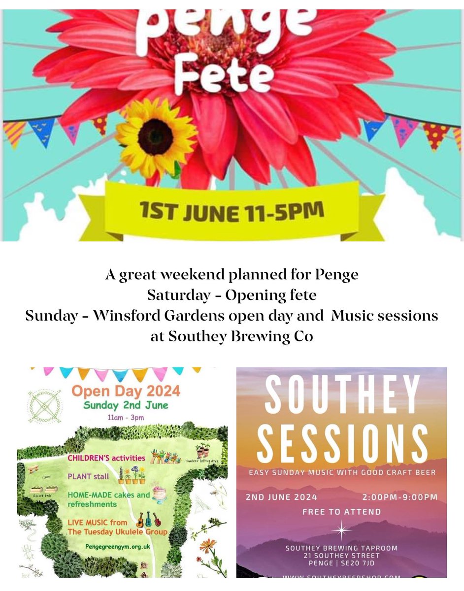 A great weekend ahead of us for The Penge Festival
<a href="/propertyworld26/">propertyworld</a> <a href="/SE20Penge/">Penge SE20</a> <a href="/SoutheyBrewing/">SoutheyBrewingCo</a> <a href="/GreenGymPenge/">Penge Green Gym 🍃💚🍃</a> <a href="/eastpengegarden/">Penge East Community Centre Gardens</a> <a href="/PengeRecFriends/">friendsofpengerecreationground</a> <a href="/catoralexandra/">Friends of Cator and Alexandra</a> <a href="/thepengetourist/">Penge Tourist Board</a> <a href="/Beckenham/">BeckenhamTown 🇪🇺</a> <a href="/beckenham_forum/">Beckenhamforum.com</a> <a href="/Pengeforum/">Penge Forum</a> <a href="/PengeLabour/">Penge & Cator Labour</a> <a href="/pengefest/">Pengefest</a> <a href="/cpp_friends/">Friends of Crystal Palace Park</a> <a href="/CPCtrust/">Crystal Palace Community Trust</a> <a href="/PengetoutSE20/">Pengetout</a>