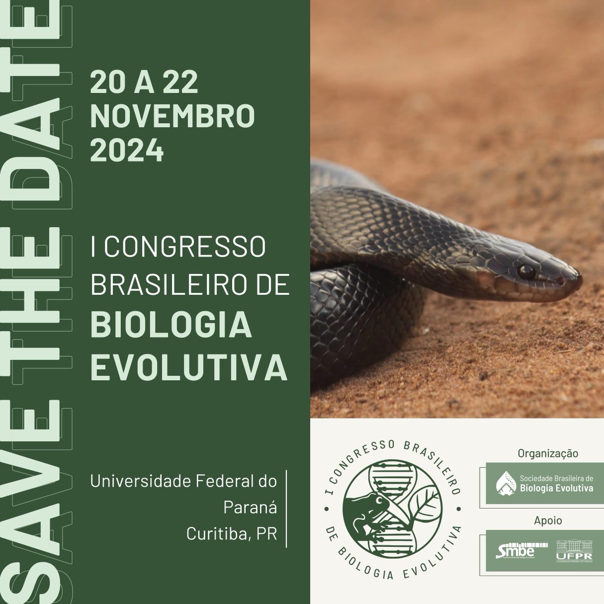 🌿🔬 1º Congresso Brasileiro de Biologia Evolutiva! 🌟 Com renomados palestrantes nacionais e internacionais e com a inauguração da Sociedade Brasileira de Biologia Evolutiva. Imperdível! 🪸 Mais detalhes em breve! #SBBE #CBBE2024