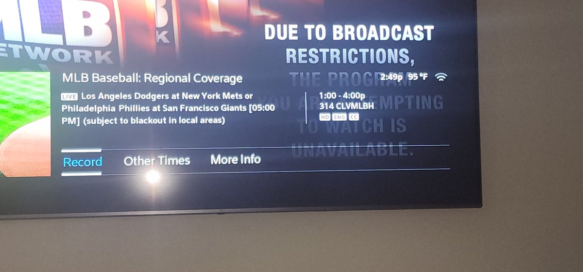 Heets00's tweet photo. @MLB great job MLB. Memorial Day, I used to get 4 games, all day baseball. I move to a market with no team, and I can't get a game on your channel. And save me the MLB package, because the Giants are blacked out on that too. This is totally disrespectful.  I am in Vegas BTW https://t.co/5E2G1BVlmg