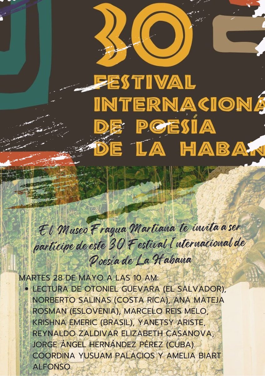 ✍El <a href="/MuseoFragua/">Museo Fragua Martiana</a> Martiana te invita a ser partícipe de este 30 Festival Internacional d Poesía d la Habana. Los esperamos mañana:

👉10am/28mayo😊📚🇨🇺