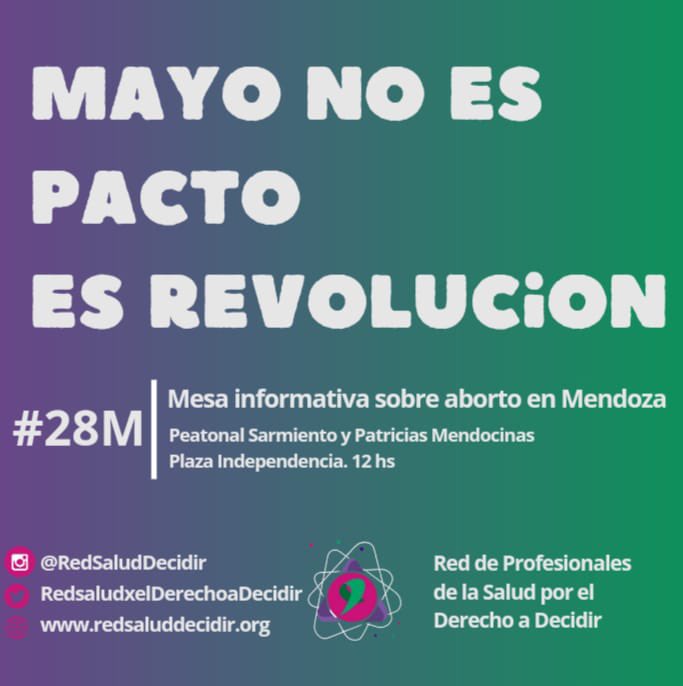 💚#28M Día de Acción por la Salud de Mujeres y Disidencias Sexogenéricas
📢 Te invitamos a nuestra mesa informativa porque seguimos en acción y luchamos por nuestros derechos!
✊🏼 Traé tu pañuelo y sumate a esta causa.Necesitamos tu voz y tu fuerza para seguir avanzando
#Mendoza
