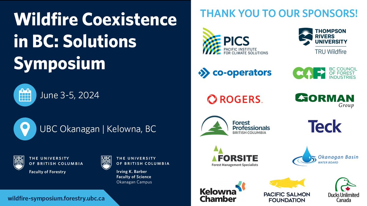 Next week!📣 The public is invited to join @UBCForestry’s Dr. Lori Daniels (@LoriDanielsUBC) and @fos_ubco’s Dr. Mathieu Bourbonnais (@matbourbonnais) as they host the Wildfire Coexistence in BC: Solutions Symposium from June 3-5. Register now: bit.ly/4asM89C