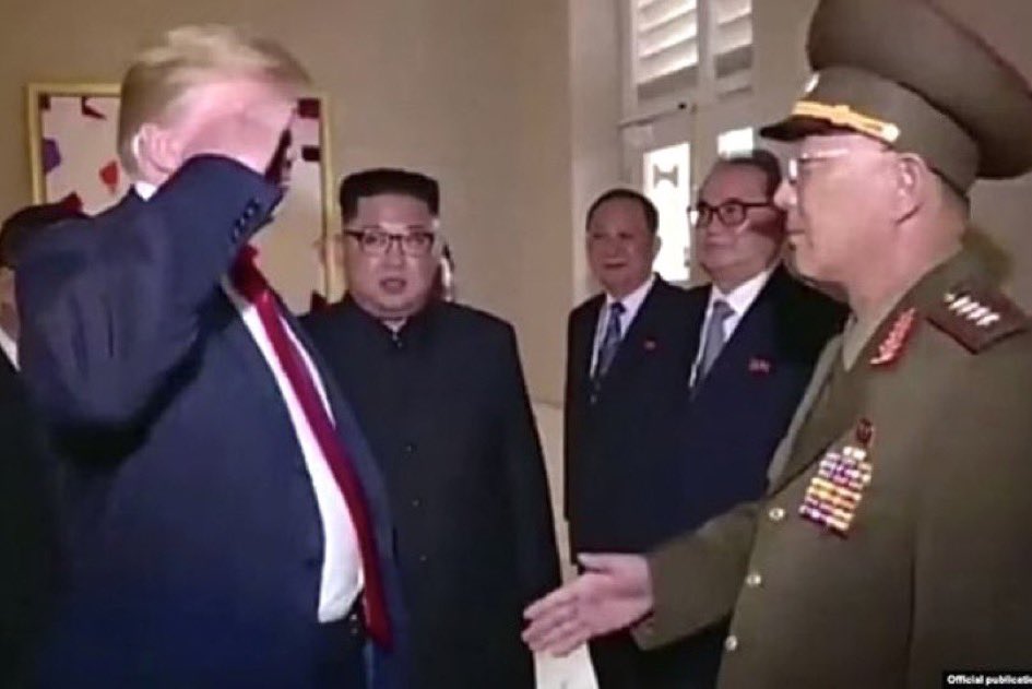 Remember when a North Korean general reached out to shake Trump’s hand…… …and captain bone spurs saluted him? What does this tell you?