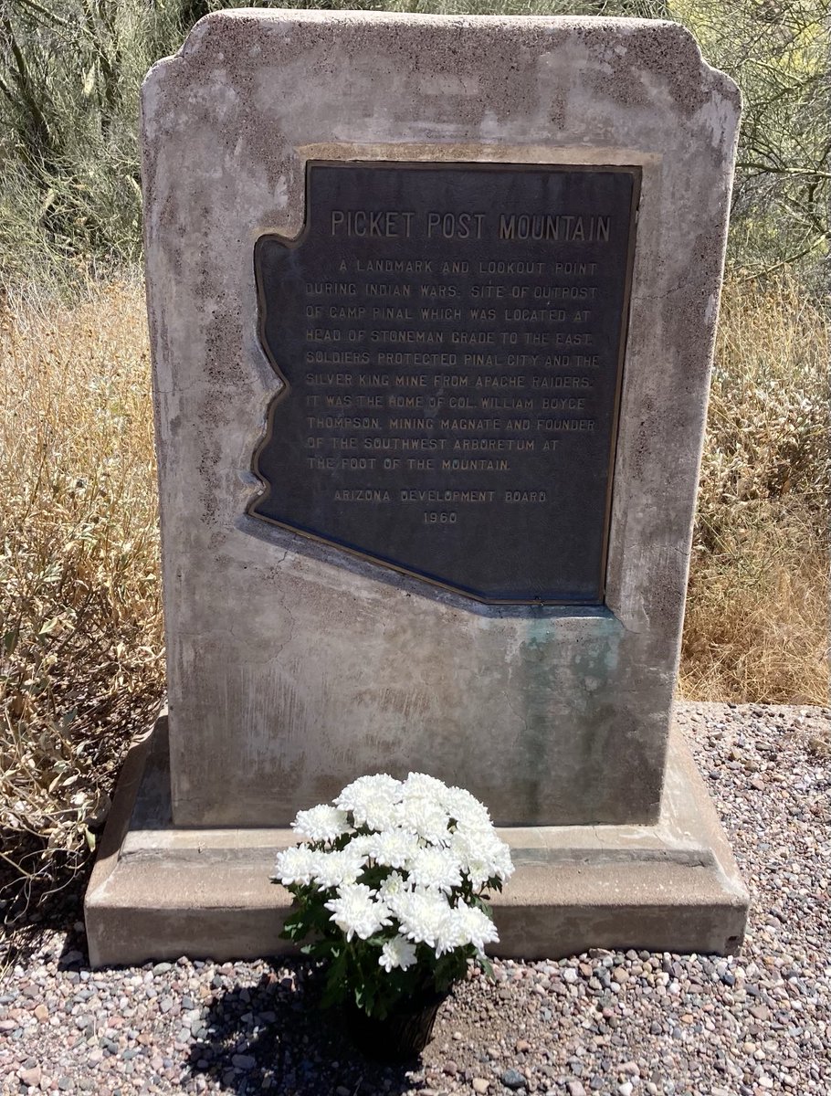 Left flowers today at the historic marker overlooking Boyce Thompson Arboretum where newspaperman and philanthropist Jim Larkin took his life on July 31 of last year, driven to suicide by a ruthless and unjust prosecution. #BackpageTrial