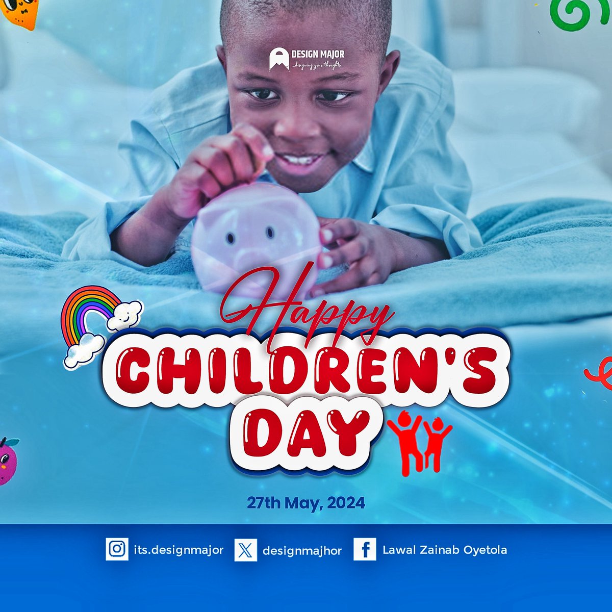 Children lighten up every where they're.

May all children continue to be a source of joy to their parent and guardians.

Happy Children's Day.
.
.
.
.
.
.
#monday
#27may
#childrenday
#may
#reeltrends
#reelvideo
#flyer 
#flyerdesign 
#graphicdesigner