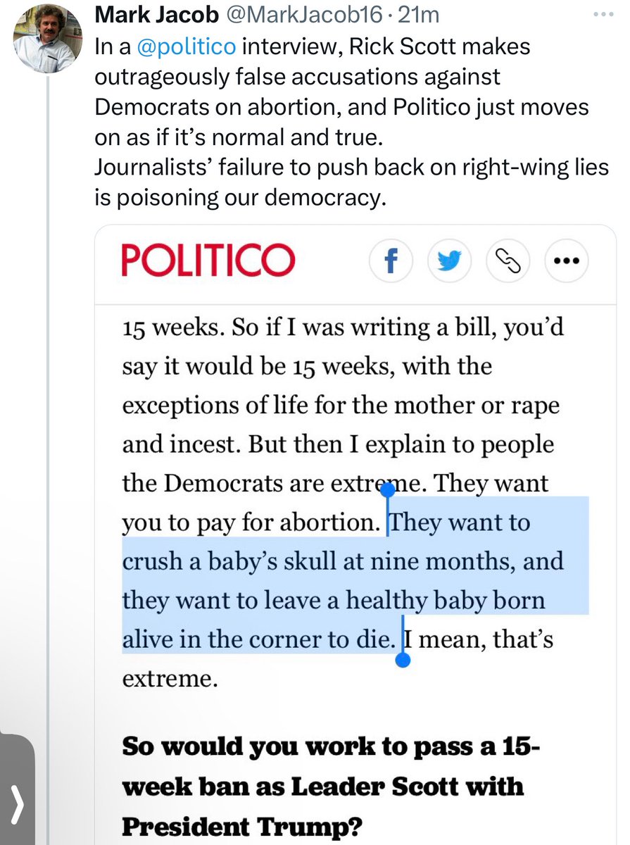 And here’s ex-editor at the Chicago Tribune and Sun Times @MarkJacob16 rightly calling out @politico. Printing this without pushback is shameful malpractice.