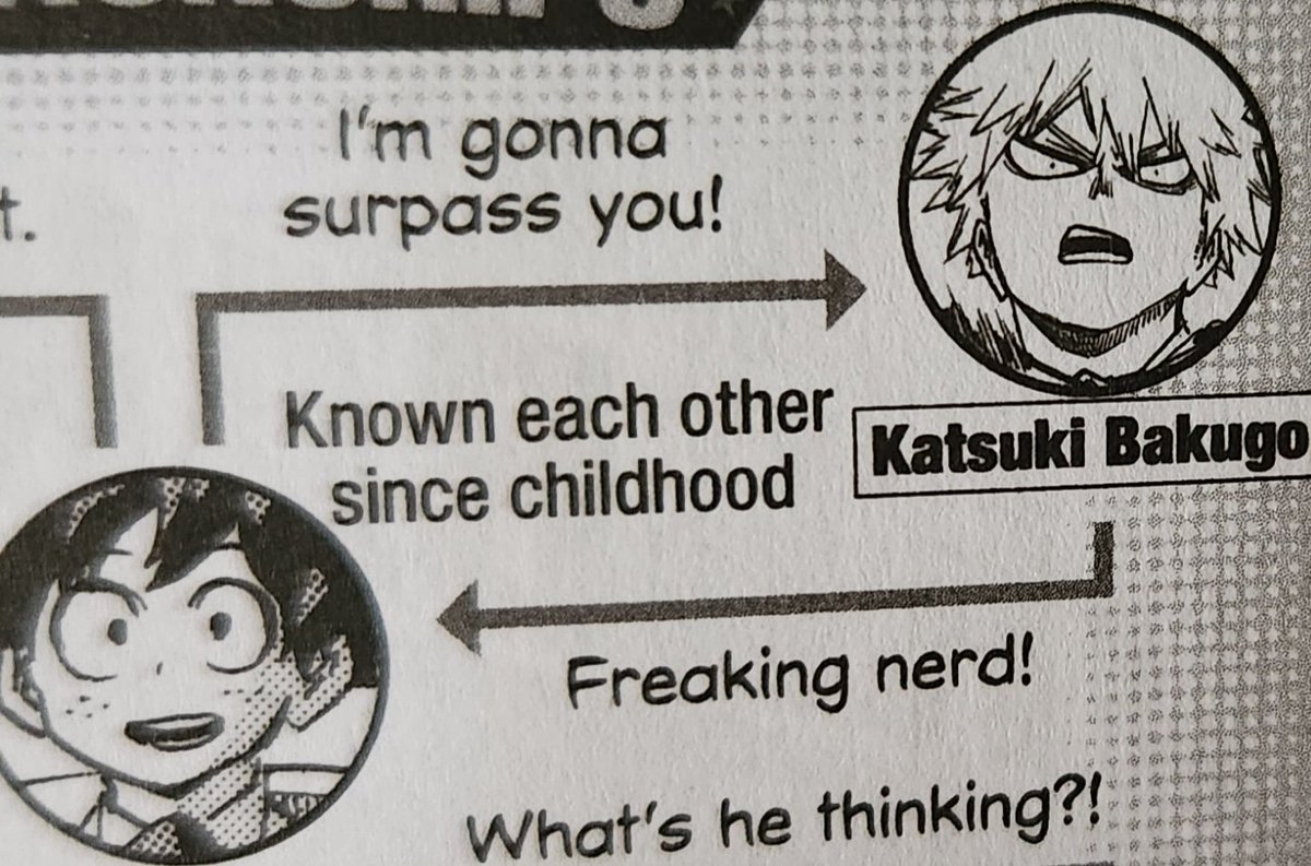 On katsukis relationship analysis he sees izuku as a childhood friend and a rival but on izukus katsuki is just 'someone's he's known since childhood'