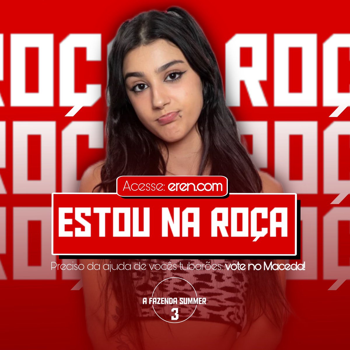 putythinker's tweet photo. 🚨ESTAMOS NA ROÇA🚨

O meu momento no banquinho chegou, e a minha permanência na @FazendaRv depende de vocês. Cada voto conta! A votação será aberta HOJE ÀS 21:00!!!

#FicaBia🦈 #AFazendaSummer3 #AFS3 https://t.co/mdJbog7fS1