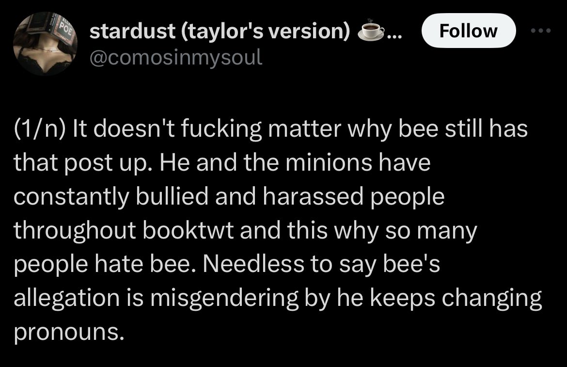 #booktwt moots & nonmoots: PLEASE do not follow /engage with this acc. They are transphobic & zionist. They have threatened to d0xx the ppl calling them out & accused a trans person of changing their pronouns just to be able to call others transphobic when misgendering them. 🚨