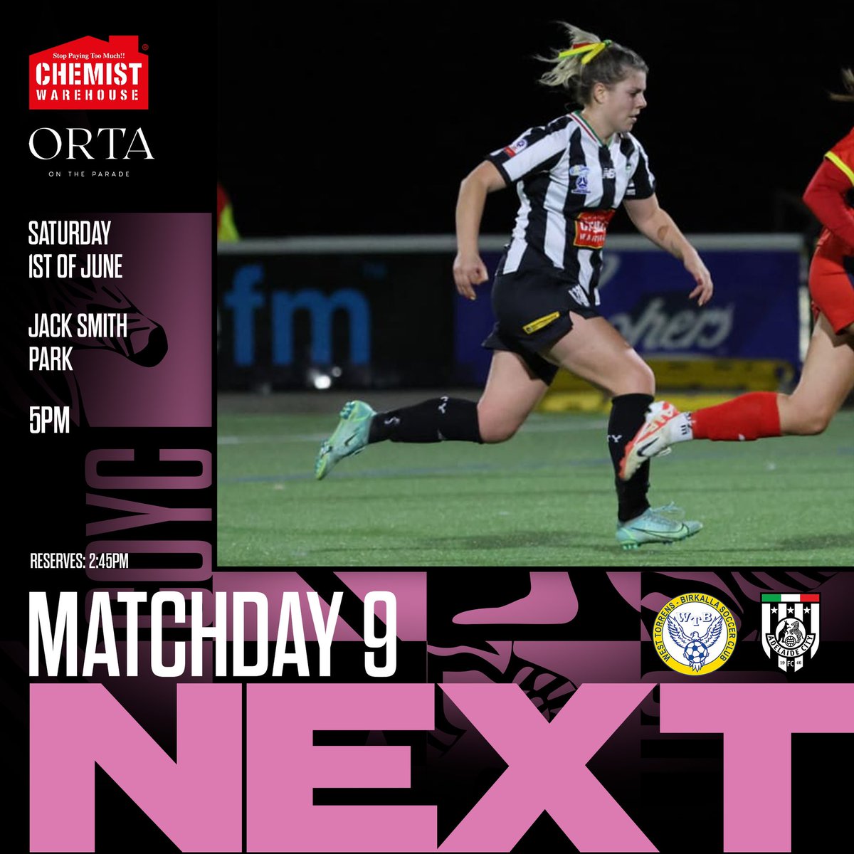 COMING UP:

🆚 West Torrens Birkalla 
⏰ Saturday @ 5pm
🏟️ Jack Smith Park

⚫️⚪️

#ThisIsOurCity